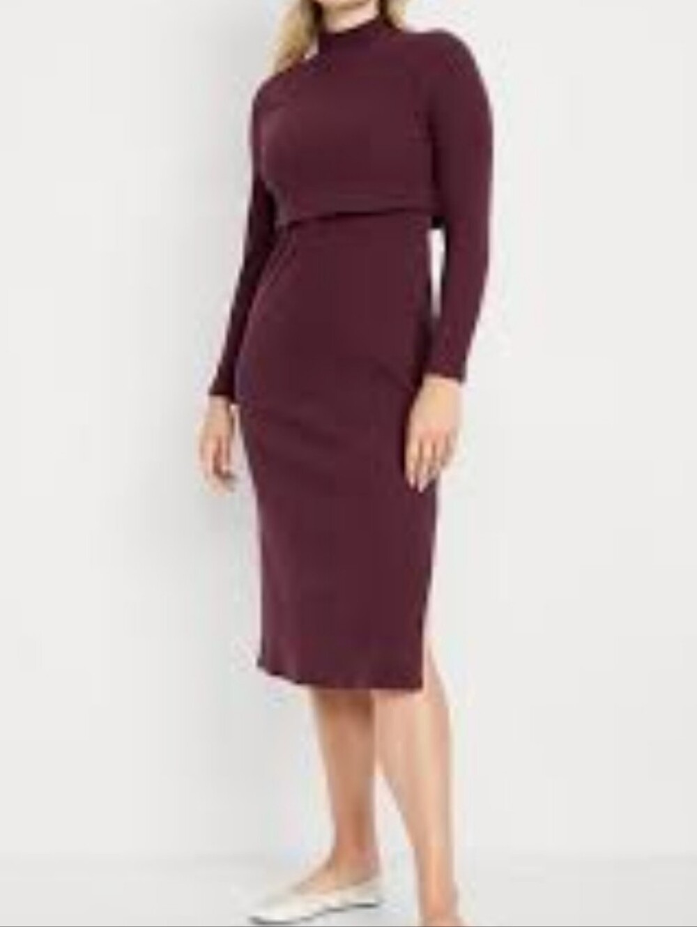 Maternity Nursing Old Navy Long Sleeve Mock Neck Midi Dress Burgundy Size M